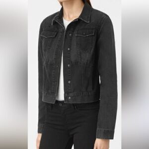 All Saints Jasper Jean Jacket Two Tone Black Distressed Edgy Size XS
